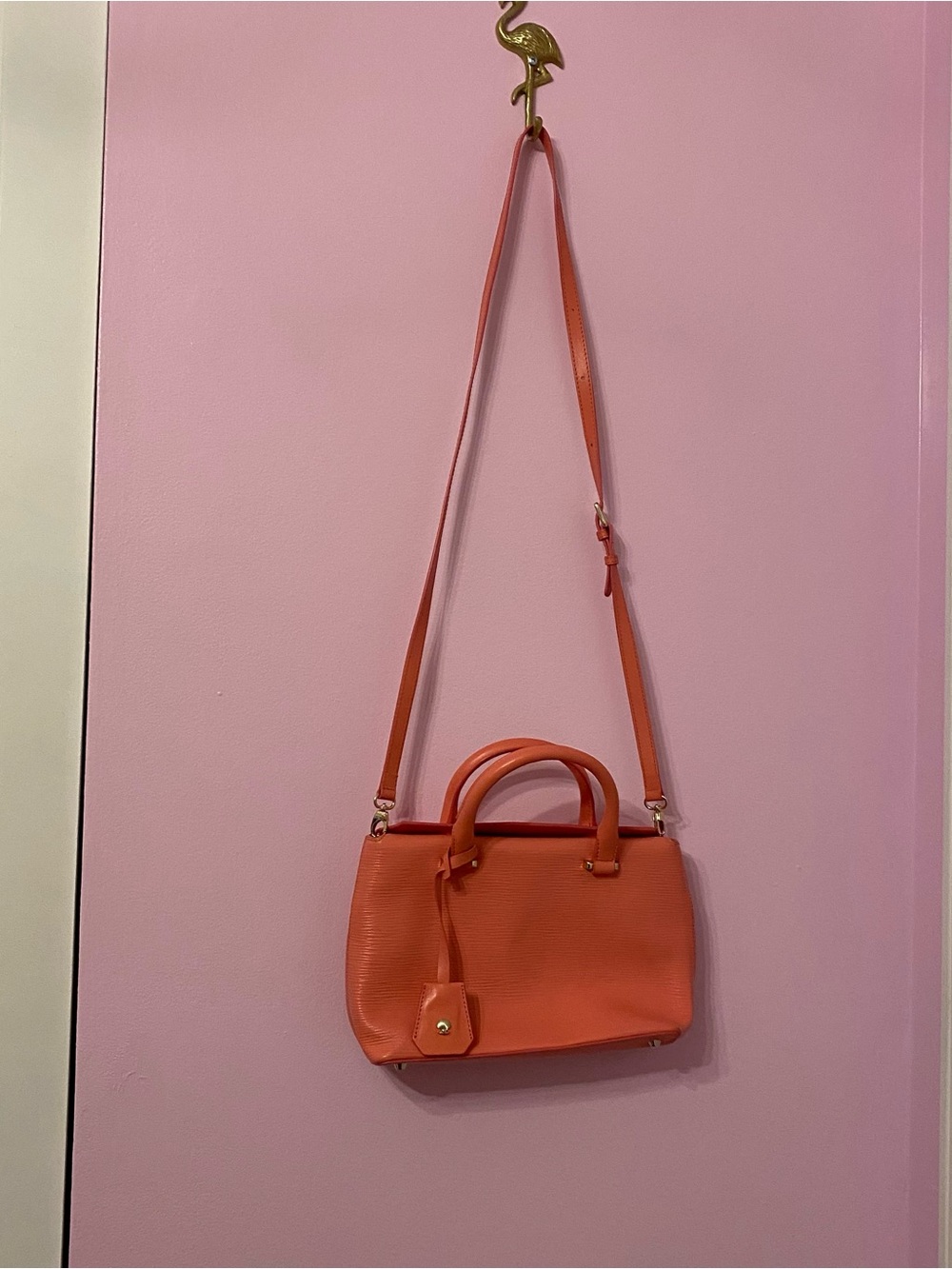 Modalu London Coral pink crossbody handbag with gold hardware